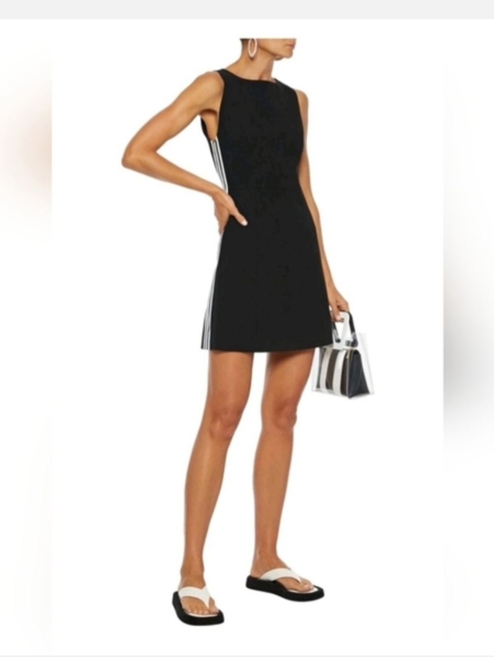 Alice + Olivia lindysey Black crew neck Mini Dress with White Stripes Size 10 - Picture 7 of 16